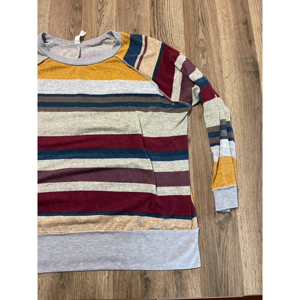 Honeyme Shirt, Women's Size Large, Yellow Blue Red, Striped, Long Sleeve - Picture 4 of 9